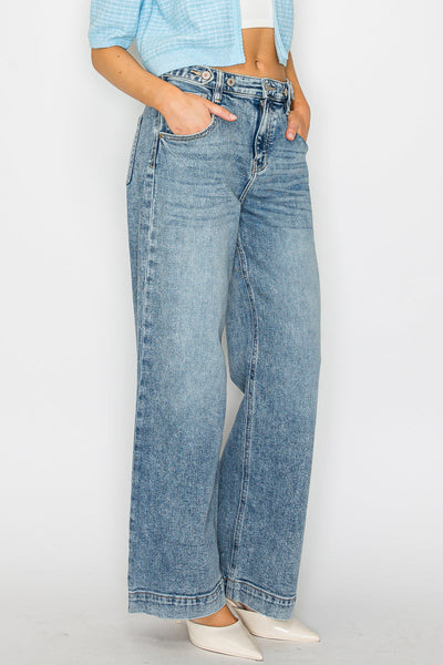 Jean large baggy taille haute avec ceinture ajustable