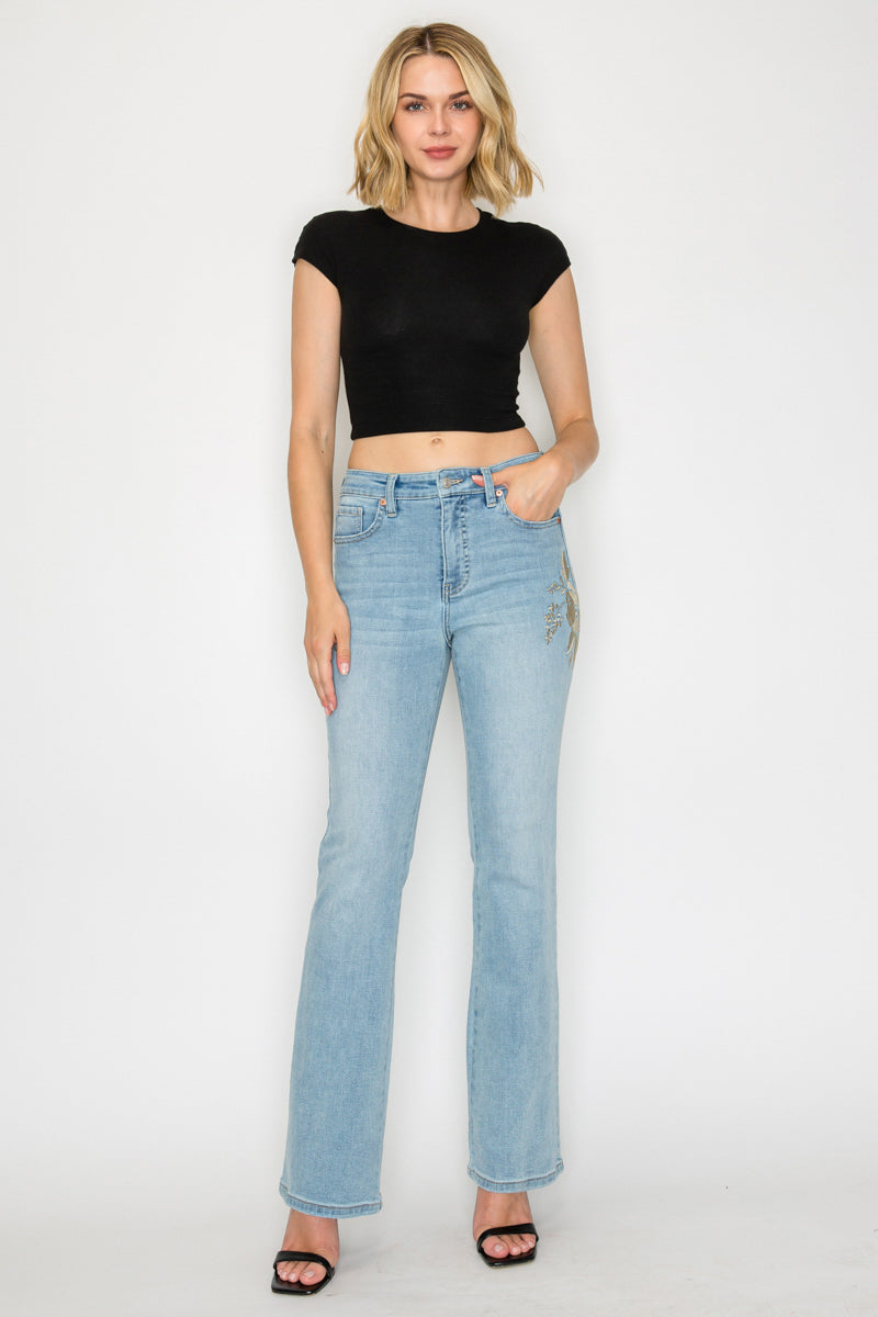 High Rise Embroidered Modern Bootcut Jeans