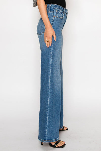 Pantalones vaqueros anchos palazzo de mujer con control de abdomen