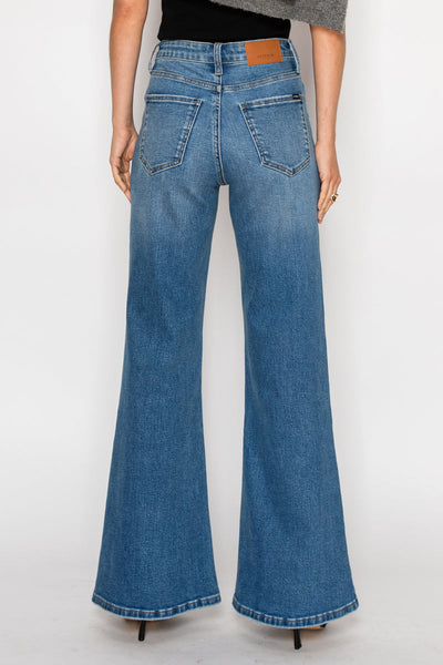 Pantalones vaqueros anchos palazzo de mujer con control de abdomen