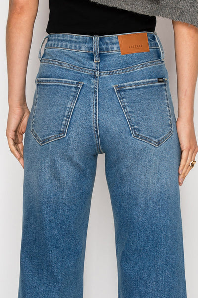 Pantalones vaqueros anchos palazzo de mujer con control de abdomen