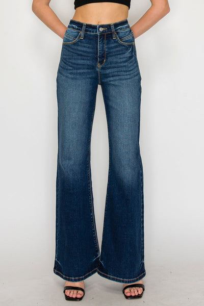 Artemis Vintage Leilani high-rise tummy-control Holly flare jeans in dark-wash stretch denim.