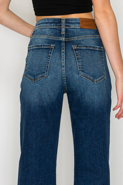 Artemis Vintage Leilani high-rise tummy-control Holly flare jeans in dark-wash stretch denim.