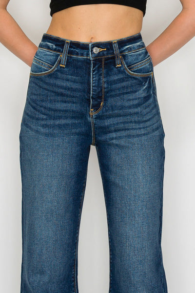 Artemis Vintage Leilani high-rise tummy-control Holly flare jeans in dark-wash stretch denim.