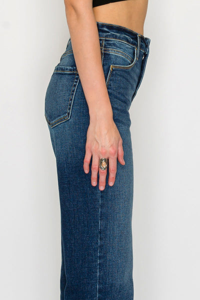 Artemis Vintage Leilani high-rise tummy-control Holly flare jeans in dark-wash stretch denim.