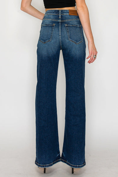 Artemis Vintage Leilani high-rise tummy-control Holly flare jeans in dark-wash stretch denim.