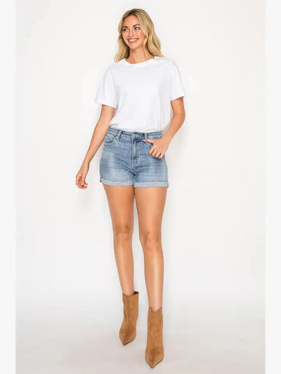 Kathy High Rise Cuffed Stretch Shorts