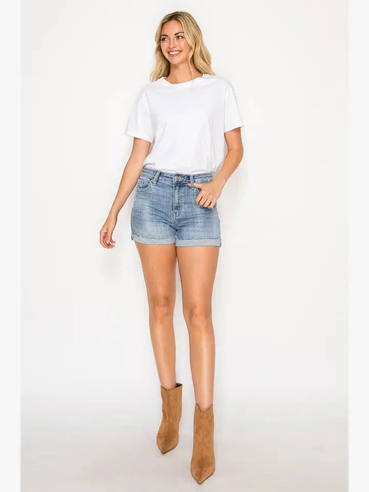 Kathy High Rise Cuffed Stretch Shorts