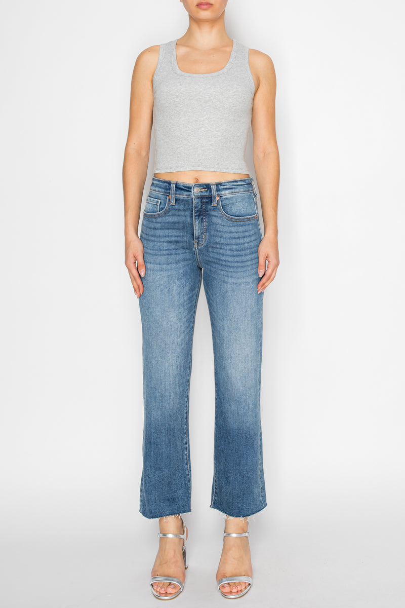 Tummy Control High Rise Straight with Single Cuff Jeans