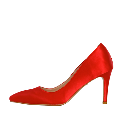 Vaila Capri Red Satin Stiletto Pumps, product view 1.