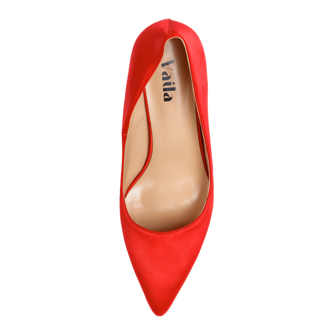 Vaila Capri Red Satin Stiletto Pumps, product view 2.