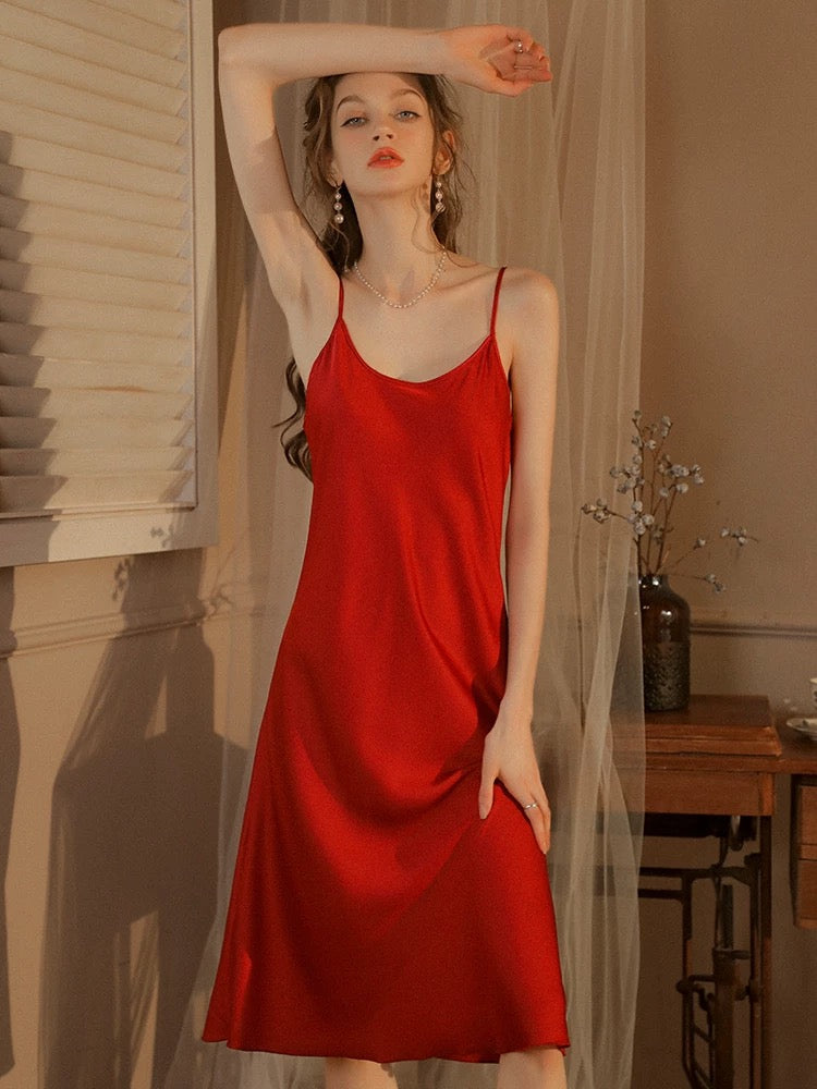 SelenaHuanStudio Knee-Length Silky Lace Nightdress & Robe Set, product view 1.