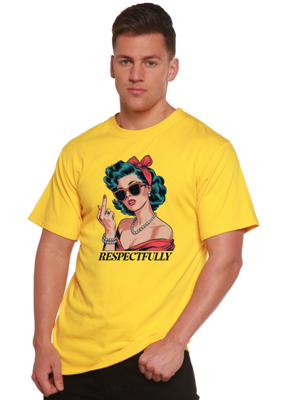 Respectfully Middle Finger Unisex Bamboo/Cotton Graphic T-Shirt by Spun Bamboo – product view 5