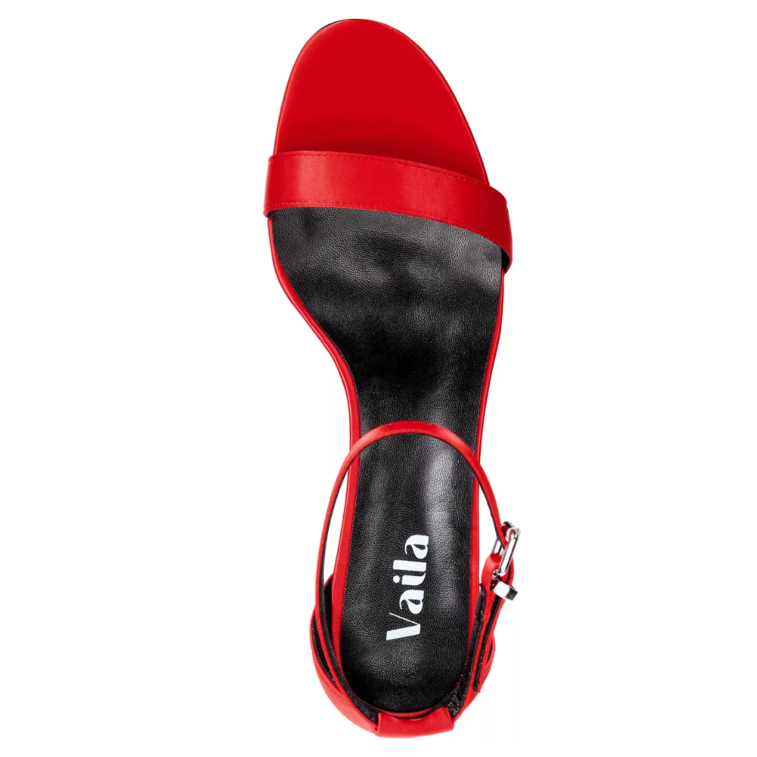 ZOE Red Satin Block-Heel Sandals