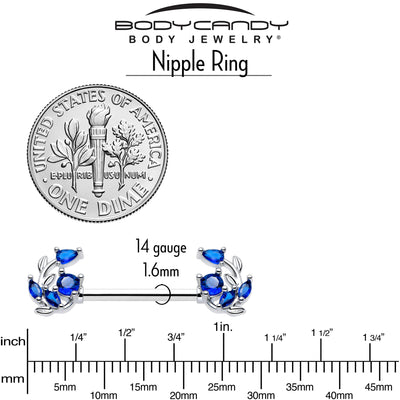Lot de 2 piercings de mamelon en forme de vigne torsadée avec pierres précieuses bleues, calibre 14G 9/16