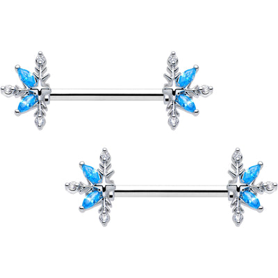 Set de 2 Pcs Piercings de Pescuela de Flores Clásicas con Gema CZ Azul de 14G y 9/16