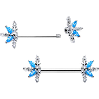 Set de 2 Pcs Piercings de Pescuela de Flores Clásicas con Gema CZ Azul de 14G y 9/16