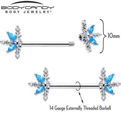 Lot de 2 piercings de mamelon en forme de fleur classique avec strass bleus et barres de 14G 9/16