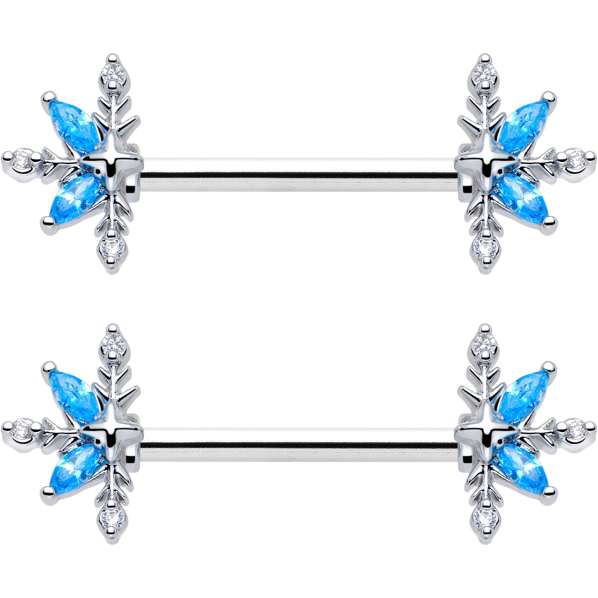 Set de 2 Pcs Piercings de Pescuela de Flores Clásicas con Gema CZ Azul de 14G y 9/16