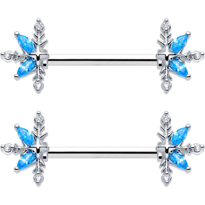 Set de 2 Pcs Piercings de Pescuela de Flores Clásicas con Gema CZ Azul de 14G y 9/16