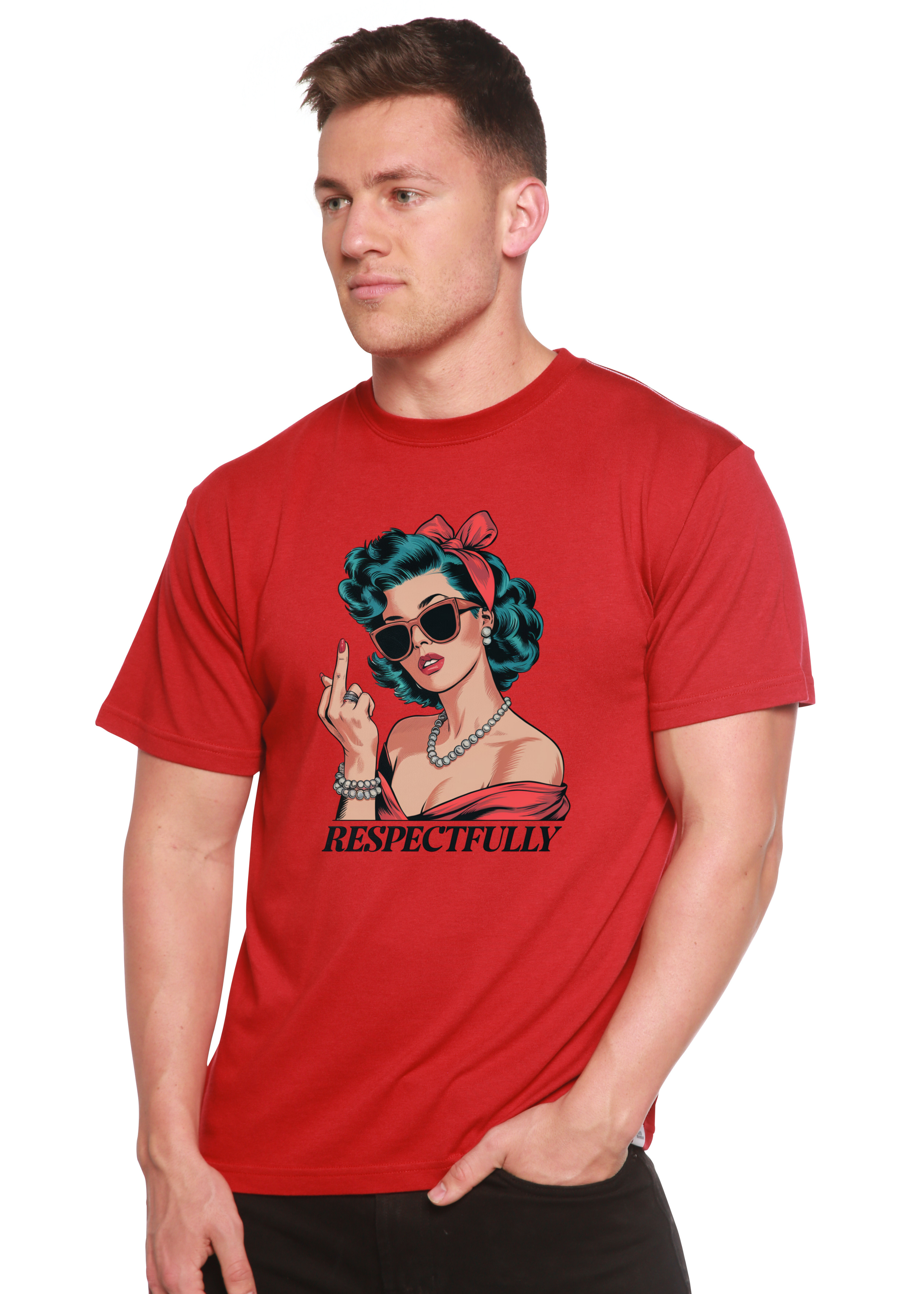 Respectfully Middle Finger Unisex Bamboo/Cotton Graphic T-Shirt by Spun Bamboo – product view 8