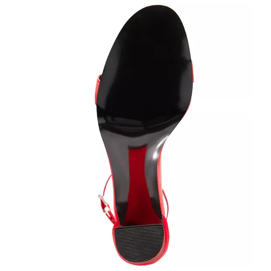 ZOE Red Satin Block-Heel Sandals