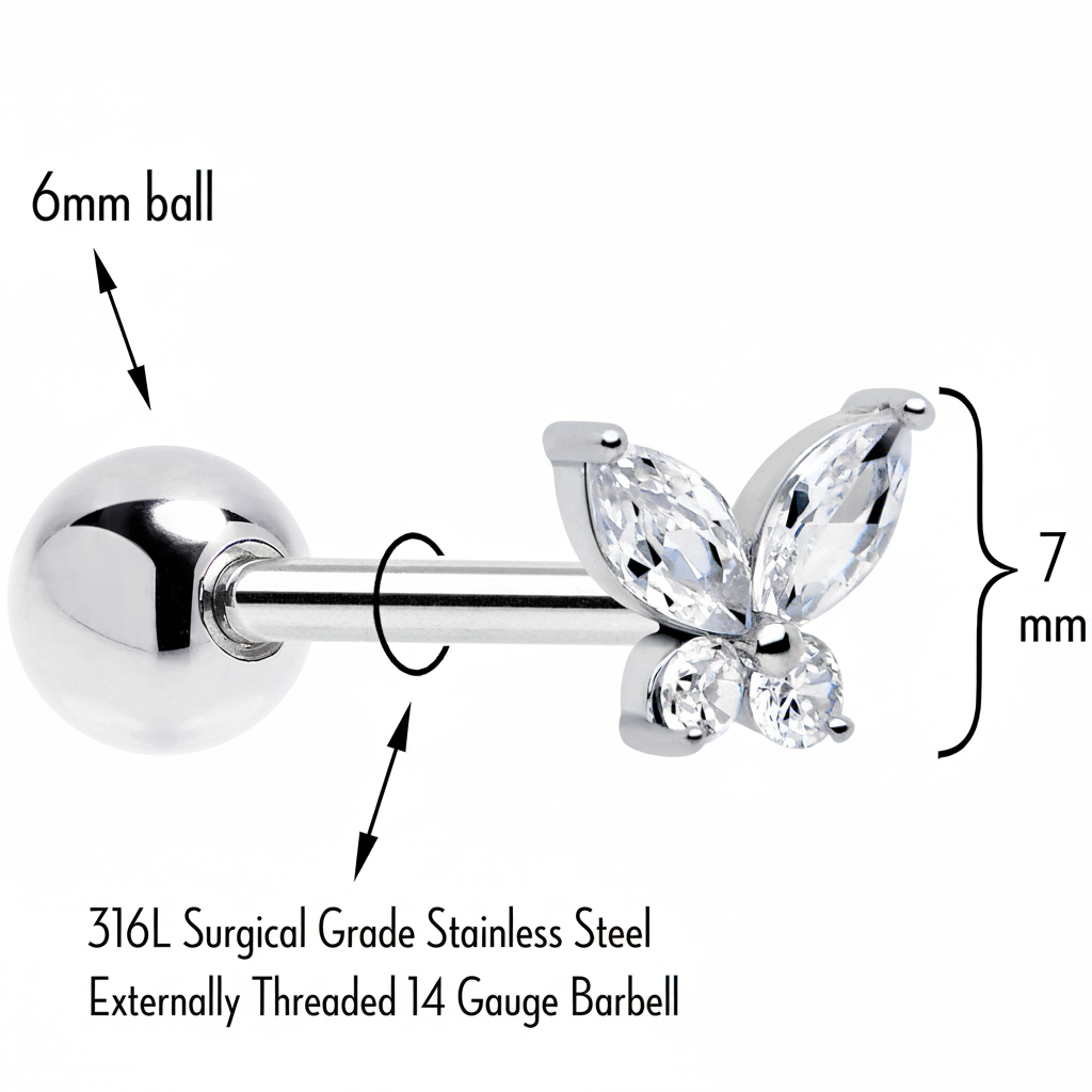 CZ Butterfly Barbell Tongue Ring