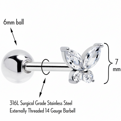 CZ Butterfly Barbell Tongue Ring