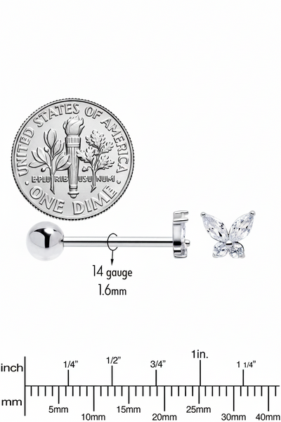 CZ Butterfly Barbell Tongue Ring