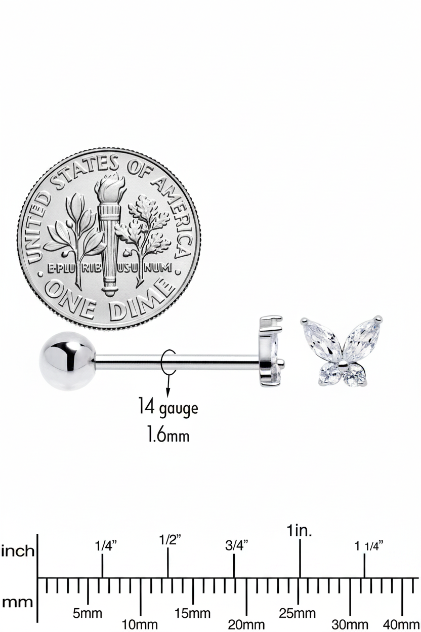 CZ Butterfly Barbell Tongue Ring