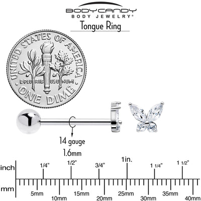 Anneau de langue haltère papillon à ailes ouvertes avec pierres claires en zircone cubique