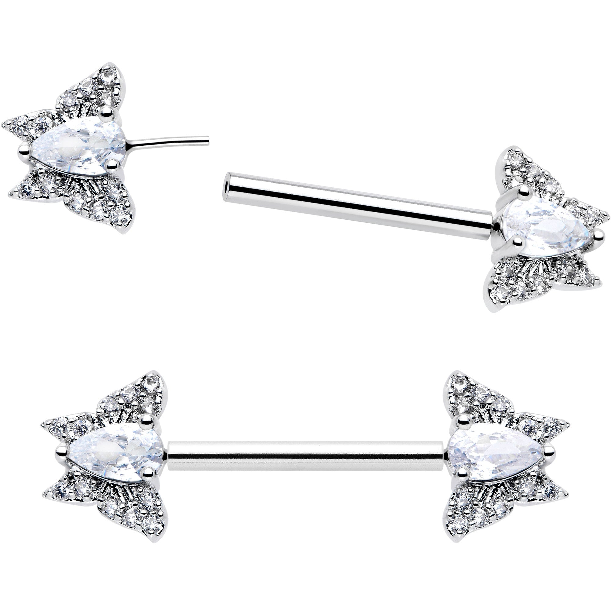 Juego de aros para pezón sin rosca estilo mariposa 14G 9/16