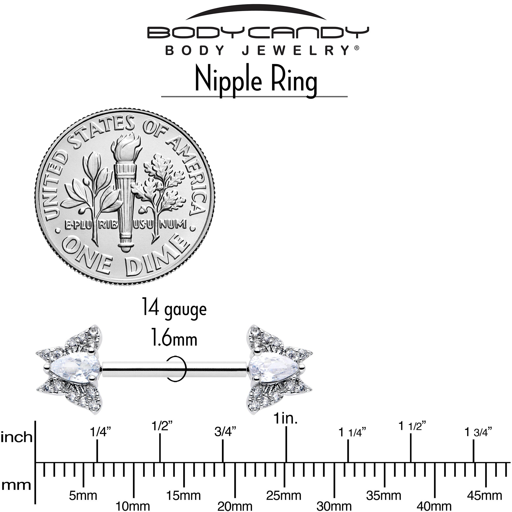 Lot de piercings papillon sans filetage pour mamelon 14G 9/16