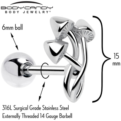Piercing de langue haltère trio de champignons psychédéliques