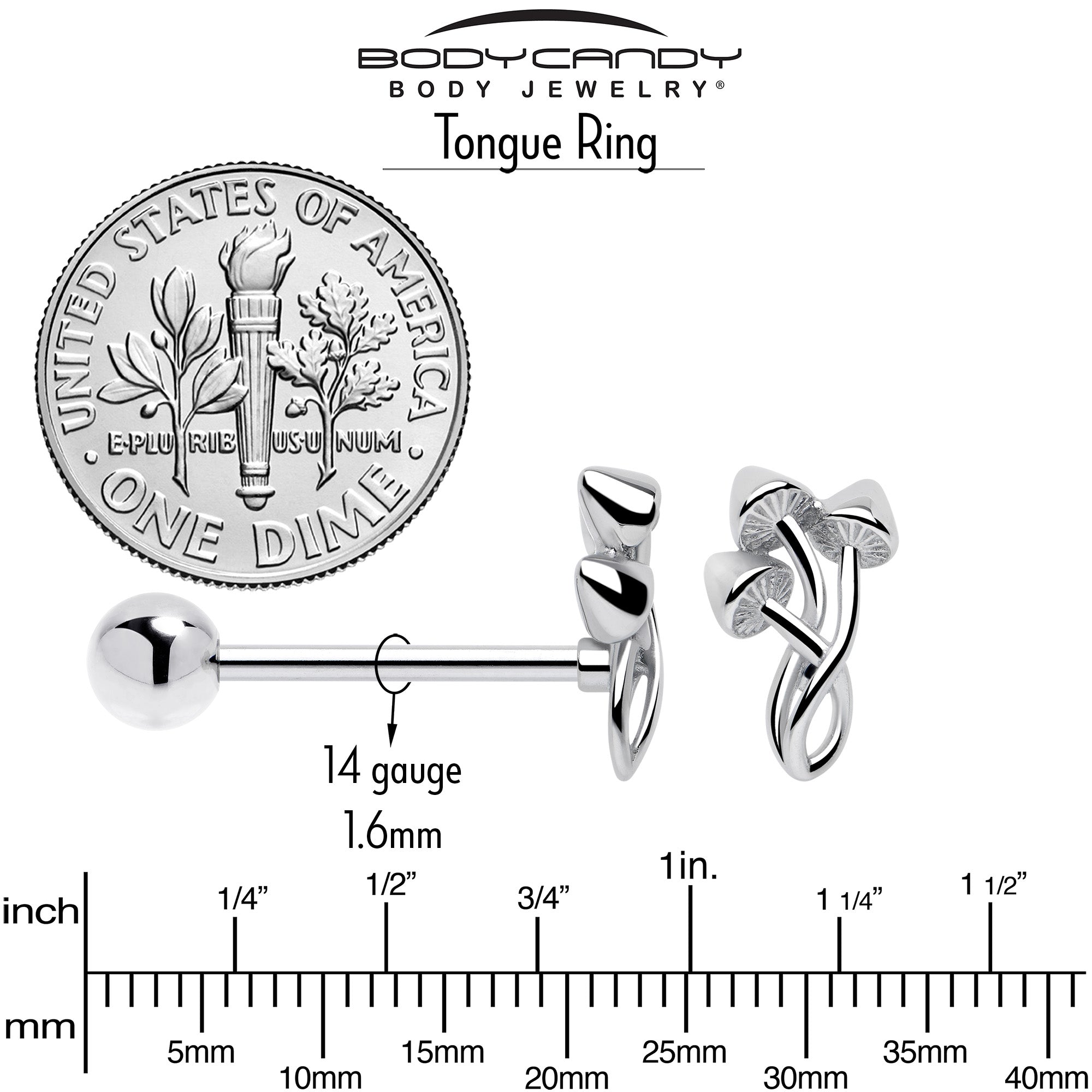 Piercing de langue haltère trio de champignons psychédéliques