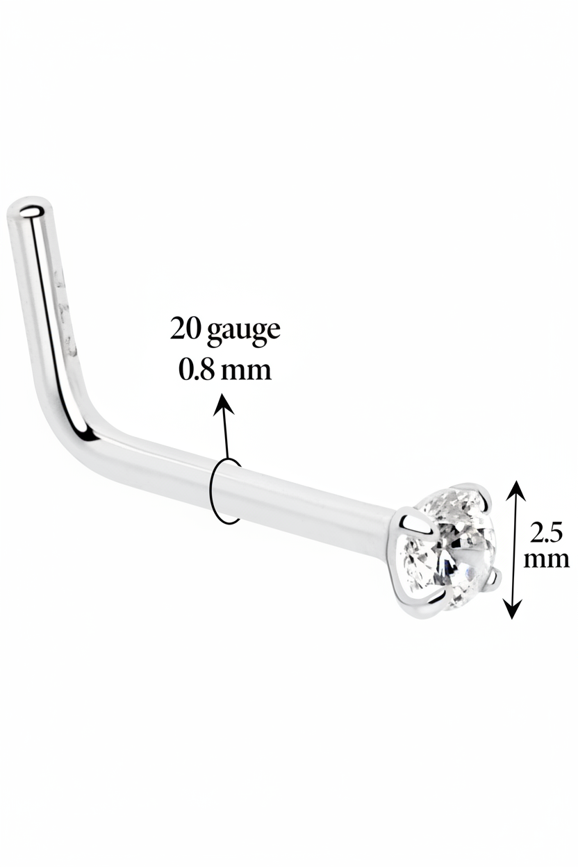 Gold CZ L-Shape Nose Ring
