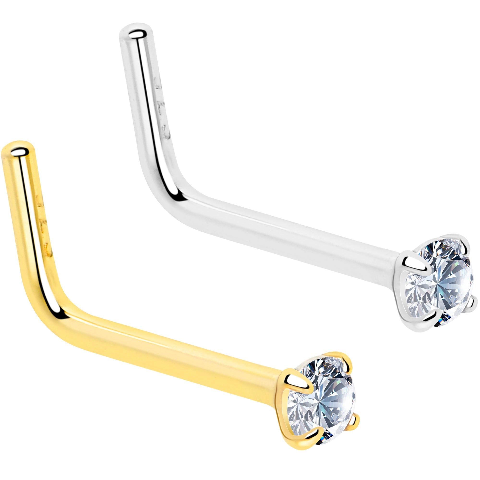 Gold CZ L-Shape Nose Ring