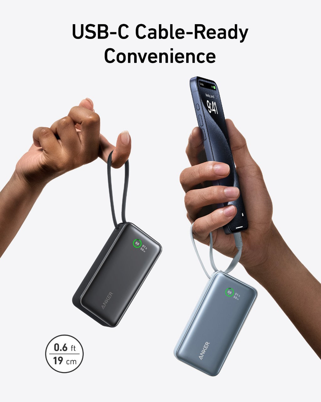 Batterie externe Anker Nano (30W, câble USB-C intégré)