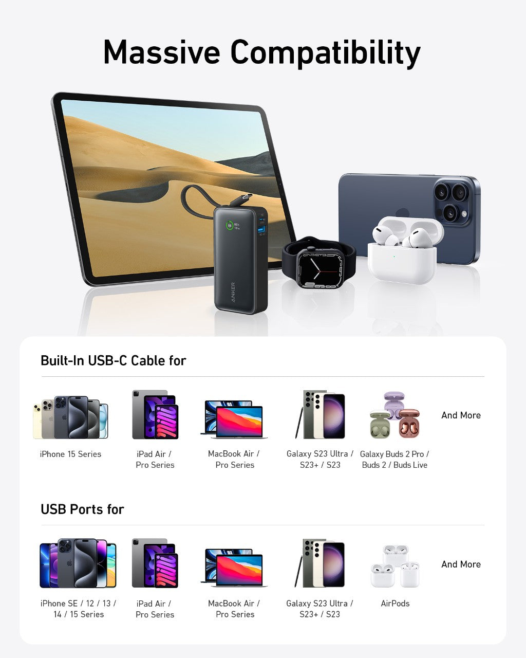 Batterie externe Anker Nano (30W, câble USB-C intégré)