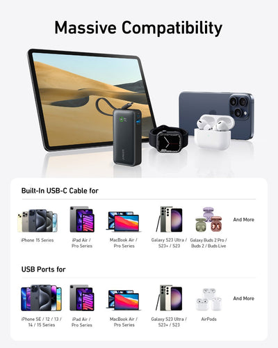 Batterie externe Anker Nano (30W, câble USB-C intégré)