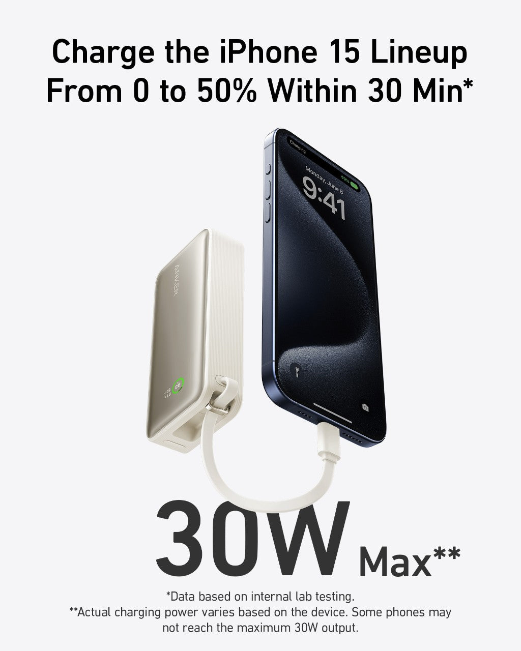 Batterie externe Anker Nano (30W, câble USB-C intégré)