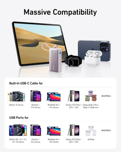 Batterie externe Anker Nano (30W, câble USB-C intégré)