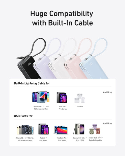 Batterie externe Anker (10K, Fusion, Câble intégré)