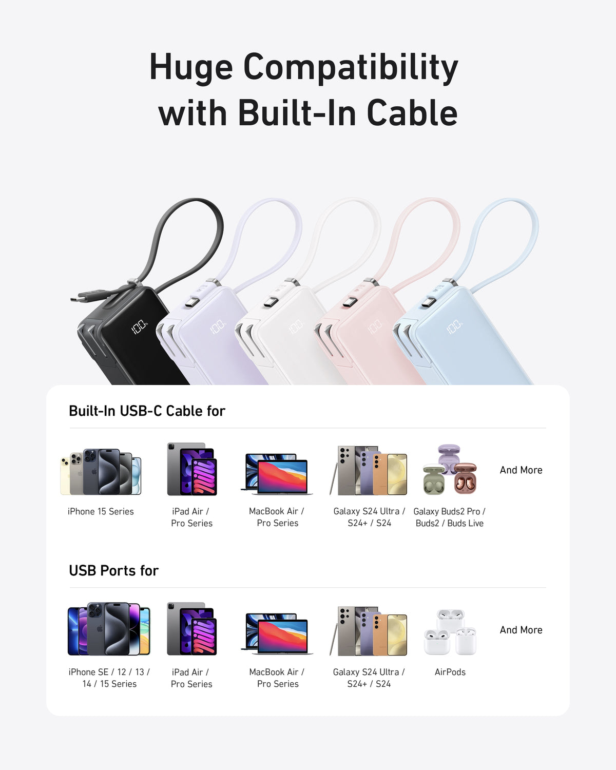 Batterie externe Anker (10K, Fusion, Câble intégré)