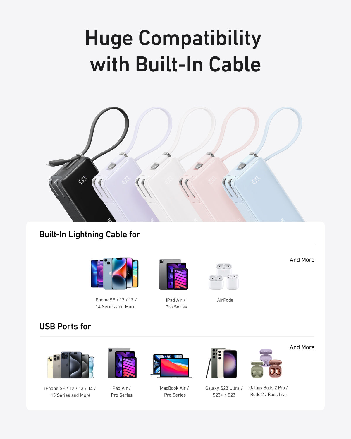 Batterie externe Anker (10K, Fusion, Câble intégré)