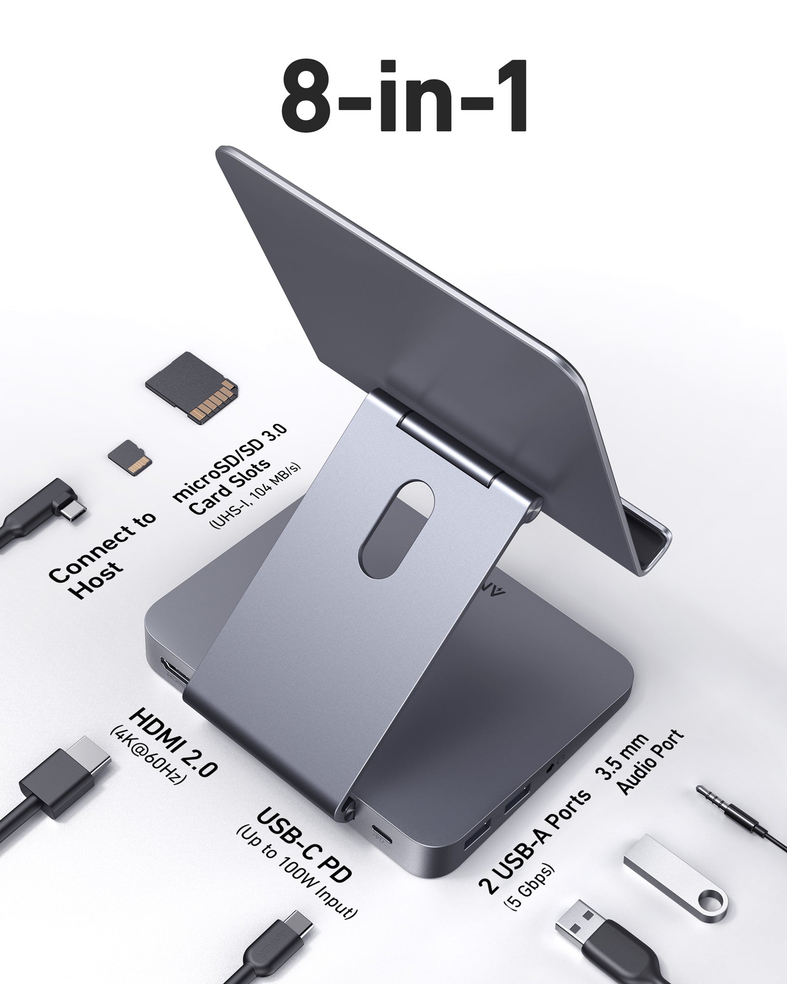 Concentrateur USB-C Anker 551 (8-en-1, support de tablette)