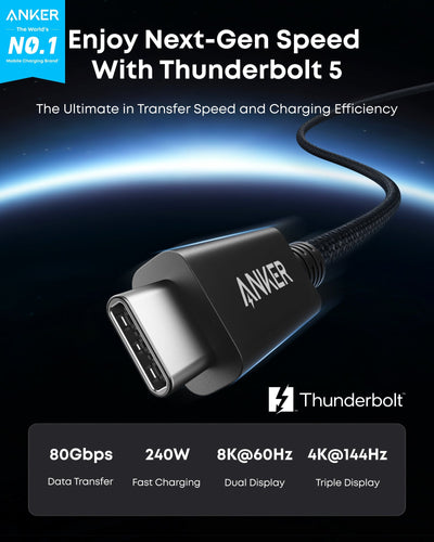 Câble Anker Prime Thunderbolt 5 (1 m / 0,5 m, 80 Gbit/s, 240 W)