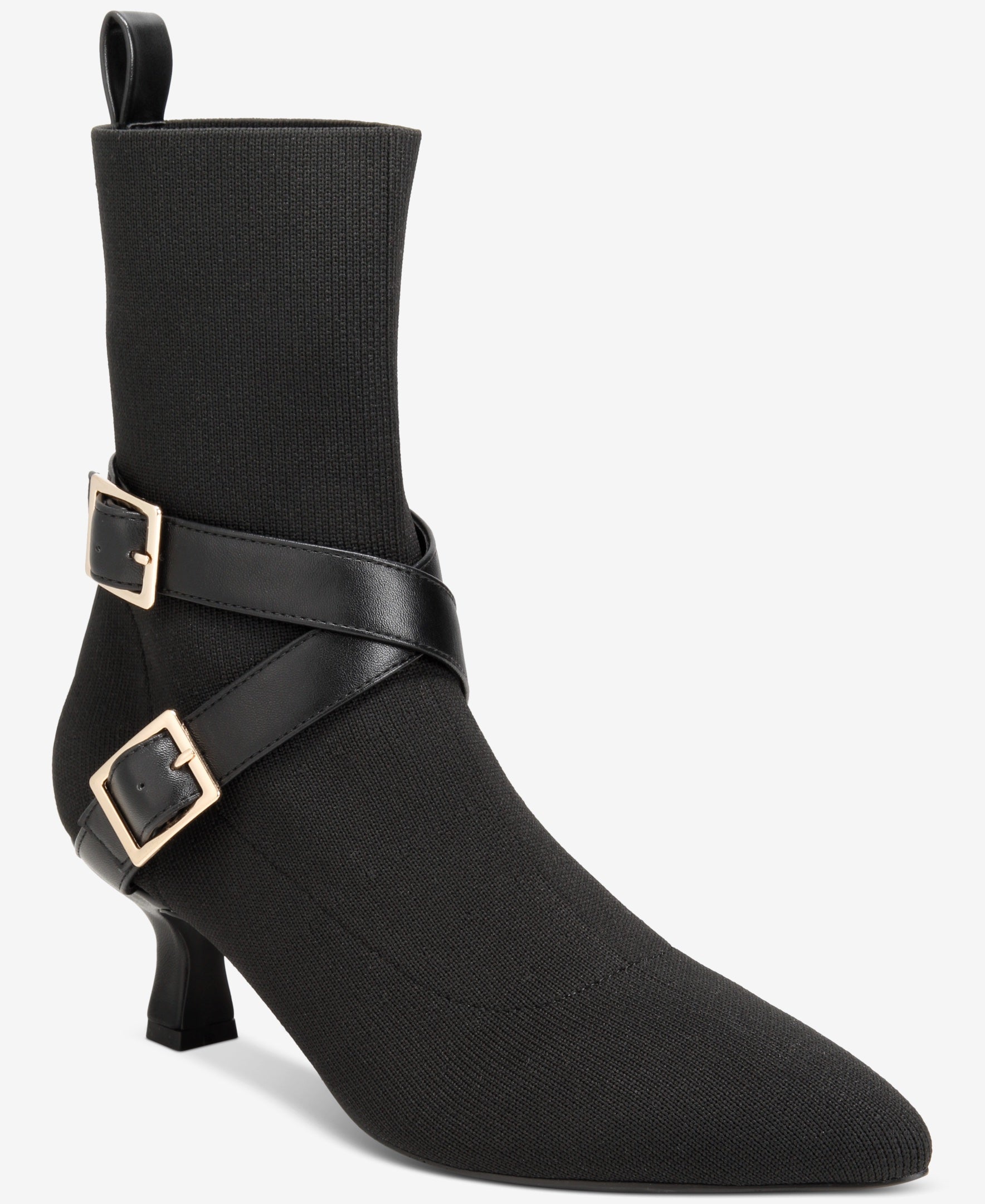 ALMA Black Knit Pointed-Toe Ankle Boots