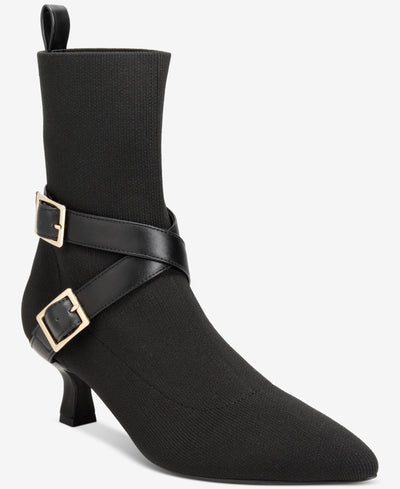 ALMA Black Knit Pointed-Toe Ankle Boots