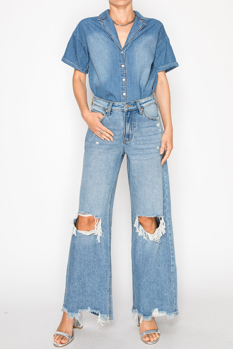 Jeans acampanados relajados de tiro alto Vivienne